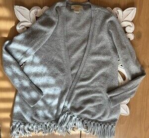 Peck & Peck Cashmere Gray Duster With Fringe